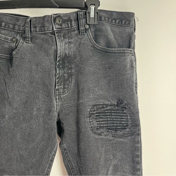 Pacsun Jeans Men 34 x 32 Black Super Skinny Distressed Patched Biker Denim Pants - Picture 3 of 8